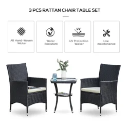 Outsunny Rattan Bistro Set Garden Chair Table Patio Outdoor Cushion Conservatory Black -Outsunny Garden Zone outsunny rattan bistro set garden chair table patio outdoor cushion conservatory black5055974822085 03c MP