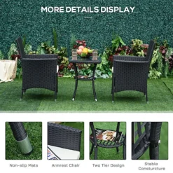 Outsunny Rattan Bistro Set Garden Chair Table Patio Outdoor Cushion Conservatory Black -Outsunny Garden Zone outsunny rattan bistro set garden chair table patio outdoor cushion conservatory black5055974822085 06c MP