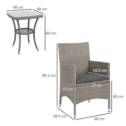 Outsunny Rattan Bistro Set Garden Chair Table Patio Outdoor Cushion Conservatory Light Grey -Outsunny Garden Zone outsunny rattan bistro set garden chair table patio outdoor cushion conservatory light grey5055974873278 03c MP