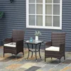 Outsunny Rattan Bistro Set Garden Chair Table Patio Outdoor Cushion Conservatory