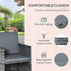 Outsunny Rattan Dining Set Garden Furniture Cube Table Chair Stool Cushion Seat Grey -Outsunny Garden Zone outsunny rattan dining set garden furniture cube table chair stool cushion seat grey5056399123627 06c MP