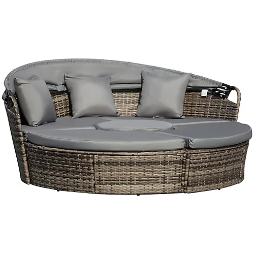 Outsunny Rattan Garden Furniture Cushioned Wicker Round Sofa Bed With Coffee Table Patio Conversation Furniture Set - Grey 2 Outsunny Rattan Garden Furniture Cushioned Wicker Round Sofa Bed With Coffee Table Patio Conversation Furniture Set - Grey - Image 2