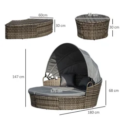 Outsunny Rattan Garden Furniture Cushioned Wicker Round Sofa Bed With Coffee Table Patio Conversation Furniture Set - Grey 6 Outsunny Rattan Garden Furniture Cushioned Wicker Round Sofa Bed With Coffee Table Patio Conversation Furniture Set - Grey -Outsunny Garden Zone outsunny rattan garden furniture cushioned wicker round sofa bed with coffee table patio conversation furniture set grey5056602945763 03c MP