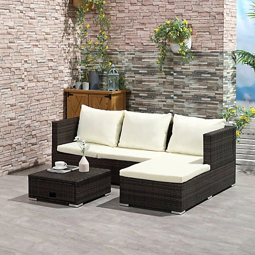 Outsunny Rattan Garden Sofa Set Storage Table Wicker Patio Lounger 4-Seater Brow 1 Outsunny Rattan Garden Sofa Set Storage Table Wicker Patio Lounger 4-Seater Brow