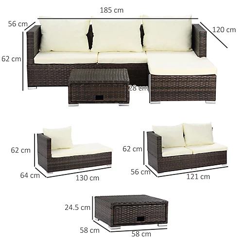 Outsunny Rattan Garden Sofa Set Storage Table Wicker Patio Lounger 4-Seater Brow 3 Outsunny Rattan Garden Sofa Set Storage Table Wicker Patio Lounger 4-Seater Brow - Image 3