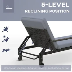 Outsunny Rattan Wicker Chaise Sun Lounger Garden With Adjustable Backrest & Wheels -Outsunny Garden Zone outsunny rattan wicker chaise sun lounger garden with adjustable backrest wheels5056399127397 03c MP