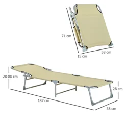 Outsunny Reclining Sun Lounger Chair Folding Camping Bed With 4-Position Adjustable Backrest, Beige -Outsunny Garden Zone outsunny reclining sun lounger chair folding camping bed with 4 position adjustable backrest beige5055974850453 03c MP