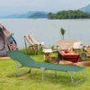 Outsunny Reclining Sun Lounger Chair Folding Camping Bed With 4-Position Adjustable Backrest, Green