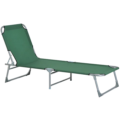 Outsunny Reclining Sun Lounger Chair Folding Camping Bed With 4-Position Adjustable Backrest, Green 2 Outsunny Reclining Sun Lounger Chair Folding Camping Bed With 4-Position Adjustable Backrest, Green - Image 2