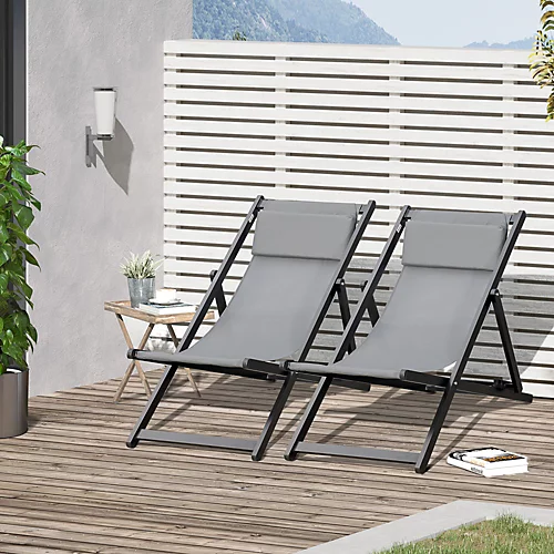 Outsunny Set Of 2 Folding Garden Beach Aluminium Frame Deck Chairs Deckchairs Seaside Folding Garden Patio Lounger, Grey 1 Outsunny Set Of 2 Folding Garden Beach Aluminium Frame Deck Chairs Deckchairs Seaside Folding Garden Patio Lounger, Grey
