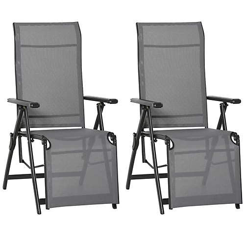 Outsunny Set Of 2 Outdoor Sun Recliner Loungers With Adjustable Footrest, Grey 2 Outsunny Set Of 2 Outdoor Sun Recliner Loungers With Adjustable Footrest, Grey - Image 2