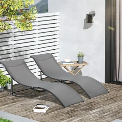Outsunny Set Of 2 Zero Gravity Lounge Chair Recliners Sun Lounger Dark Grey