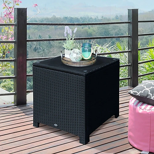 Outsunny Side Table Furniture Tempered Glass Garden Patio Wicker Black 1 Outsunny Side Table Furniture Tempered Glass Garden Patio Wicker Black