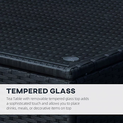 Outsunny Side Table Furniture Tempered Glass Garden Patio Wicker Black 3 Outsunny Side Table Furniture Tempered Glass Garden Patio Wicker Black - Image 3