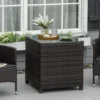 Outsunny Side Table Furniture Tempered Glass Garden Patio Wicker Brown