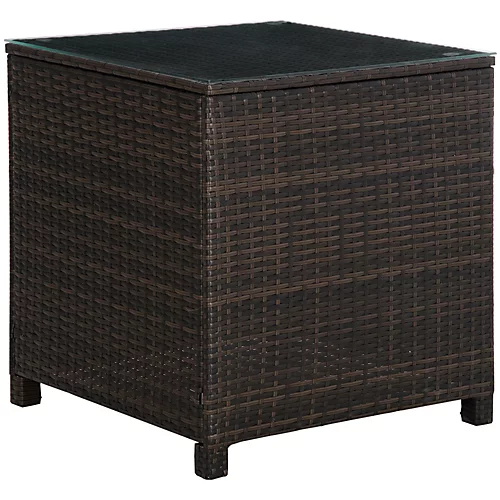 Outsunny Side Table Furniture Tempered Glass Garden Patio Wicker Brown 2 Outsunny Side Table Furniture Tempered Glass Garden Patio Wicker Brown - Image 2