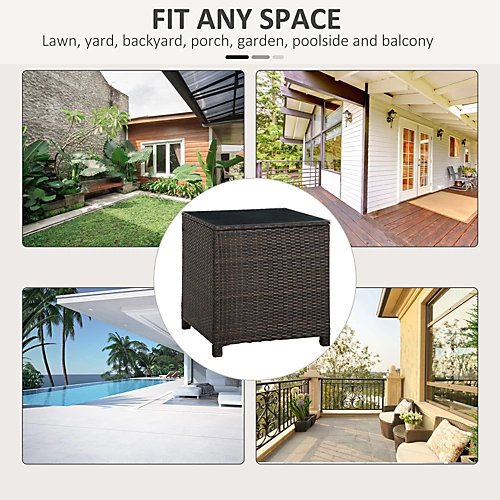 Outsunny Side Table Furniture Tempered Glass Garden Patio Wicker Brown 4 Outsunny Side Table Furniture Tempered Glass Garden Patio Wicker Brown - Image 4