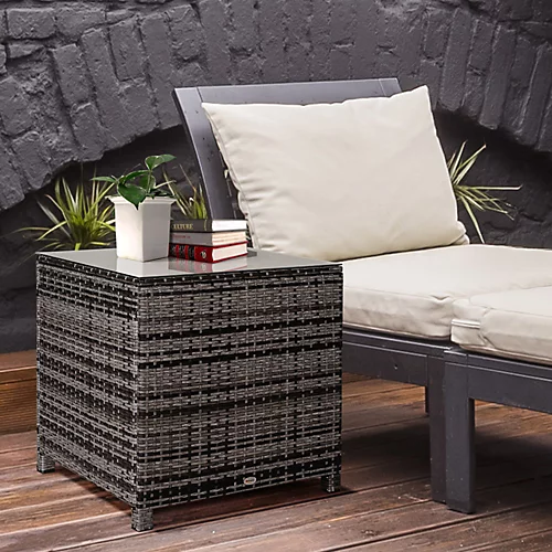 Outsunny Side Table Furniture Tempered Glass Garden Patio Wicker Mixed Grey 1 Outsunny Side Table Furniture Tempered Glass Garden Patio Wicker Mixed Grey