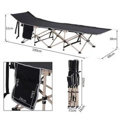 Outsunny Single Camping Bed Folding Cot Portable Military Sleeping Bed Guest Leisure Fishing W/ Side Pocket And Carry Bag - Black -Outsunny Garden Zone outsunny single camping bed folding cot portable military sleeping bed guest leisure fishing w side pocket and carry bag black5056029886618 03c MP