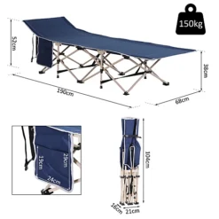 Outsunny Single Camping Bed Folding Cot Portable Military Sleeping Bed Guest Leisure Fishing W/ Side Pocket And Carry Bag - Blue -Outsunny Garden Zone outsunny single camping bed folding cot portable military sleeping bed guest leisure fishing w side pocket and carry bag blue5056029883327 03c MP