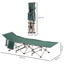 Outsunny Single Camping Bed Folding Cot Portable Military Sleeping Bed Guest Leisure Fishing W/ Side Pocket And Carry Bag - Green -Outsunny Garden Zone outsunny single camping bed folding cot portable military sleeping bed guest leisure fishing w side pocket and carry bag green5056029886656 03c MP