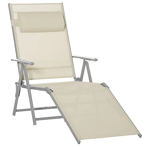 Outsunny Sling Patio Reclining Chaise Lounge Garden Furniture Folding, Beige 2 Outsunny Sling Patio Reclining Chaise Lounge Garden Furniture Folding, Beige - Image 2