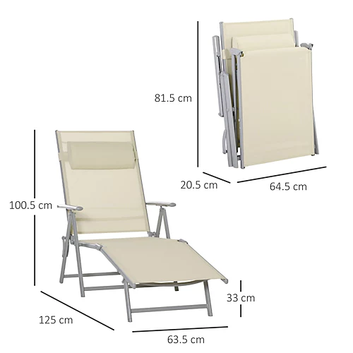 Outsunny Sling Patio Reclining Chaise Lounge Garden Furniture Folding, Beige 3 Outsunny Sling Patio Reclining Chaise Lounge Garden Furniture Folding, Beige - Image 3