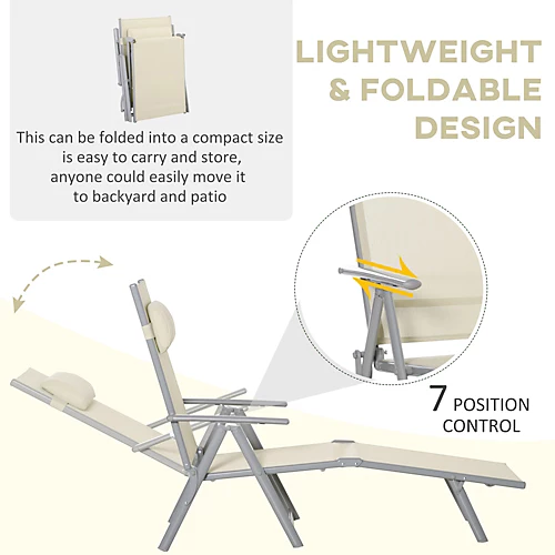 Outsunny Sling Patio Reclining Chaise Lounge Garden Furniture Folding, Beige 4 Outsunny Sling Patio Reclining Chaise Lounge Garden Furniture Folding, Beige - Image 4