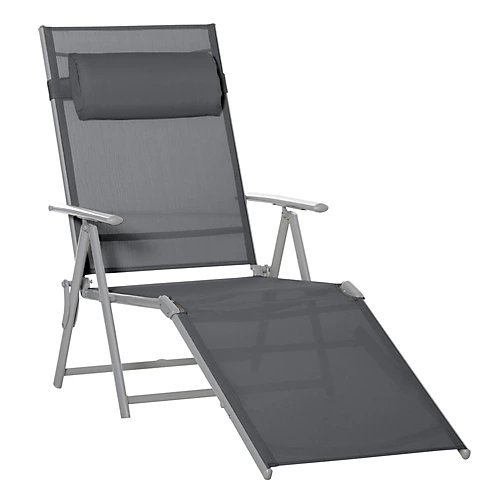 Outsunny Sling Patio Reclining Chaise Lounge Garden Furniture Folding, Dark Grey 2 Outsunny Sling Patio Reclining Chaise Lounge Garden Furniture Folding, Dark Grey - Image 2
