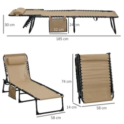 Outsunny Sun Lounger, Folding Camping Bed 5-position Adjustable Beige -Outsunny Garden Zone outsunny sun lounger folding camping bed 5 position adjustable beige5056534557065 03c MP