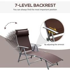 Outsunny Sun Lounger Recliner Foldable 7 Levels Texteline Brown 6 Outsunny Sun Lounger Recliner Foldable 7 Levels Texteline Brown -Outsunny Garden Zone outsunny sun lounger recliner foldable 7 levels texteline brown5055974873537 03c MP