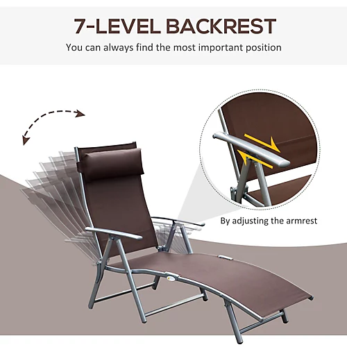 Outsunny Sun Lounger Recliner Foldable 7 Levels Texteline Brown 3 Outsunny Sun Lounger Recliner Foldable 7 Levels Texteline Brown - Image 3