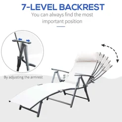 Outsunny Sun Lounger Recliner Foldable 7 Levels Texteline Cream White -Outsunny Garden Zone outsunny sun lounger recliner foldable 7 levels texteline cream white5055974845305 03c MP