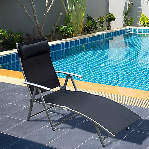 Outsunny Sun Lounger Recliner Foldable 7 Levels Textilene Black Patio 1 Outsunny Sun Lounger Recliner Foldable 7 Levels Textilene Black Patio