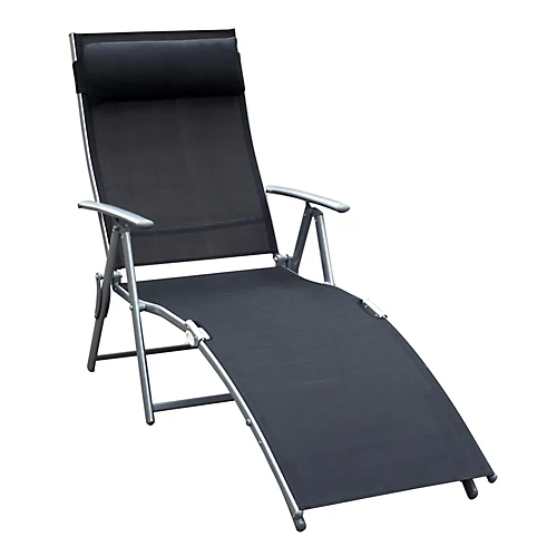Outsunny Sun Lounger Recliner Foldable 7 Levels Textilene Black Patio 2 Outsunny Sun Lounger Recliner Foldable 7 Levels Textilene Black Patio - Image 2