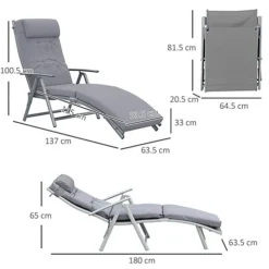 Outsunny Sun Lounger Recliner Foldable Padded Seat Adjustable Texteline Grey -Outsunny Garden Zone outsunny sun lounger recliner foldable padded seat adjustable texteline grey5056029893265 03c MP