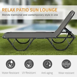 Outsunny Sun Lounger Relaxer Recliner With 5-Position Adjustable Backrest Grey -Outsunny Garden Zone outsunny sun lounger relaxer recliner with 5 position adjustable backrest grey5056399121395 06c MP