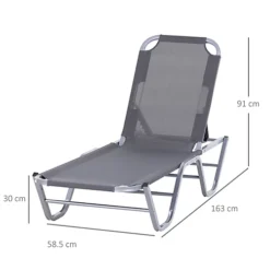 Outsunny Sun Lounger Relaxer Recliner With 5-Position Adjustable Backrest Silver -Outsunny Garden Zone outsunny sun lounger relaxer recliner with 5 position adjustable backrest silver5056534544676 03c MP