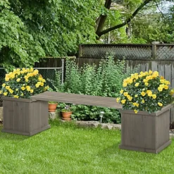 Outsunny Wooden Garden Planter & Bench Combination Raised Bed Grey 176L X 38W X 40H Cm