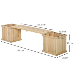 Outsunny Wooden Garden Planter & Bench Combination Raised Bed Natural -Outsunny Garden Zone outsunny wooden garden planter bench combination raised bed natural5056399118487 03c MP