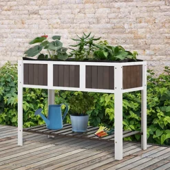Outsunny Wooden Planter Raised Elevated Garden Bed With Shelf Outdoor/Indoor
