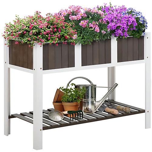 Outsunny Wooden Planter Raised Elevated Garden Bed With Shelf Outdoor/Indoor 2 Outsunny Wooden Planter Raised Elevated Garden Bed With Shelf Outdoor/Indoor - Image 2