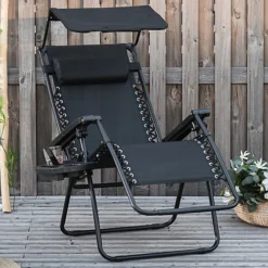Outsunny Zero Gravity Chair Adjustable Patio Lounge Reclining Seat Black