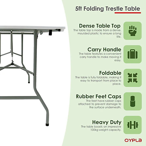 Oypla 5ft 1.5m Folding Heavy Duty Catering Trestle Party Garden Table 3 Oypla 5ft 1.5m Folding Heavy Duty Catering Trestle Party Garden Table - Image 3