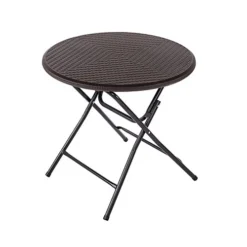 Oypla 80cm Round Folding Heavy Duty Outdoor Rattan Patio Garden Bistro Table