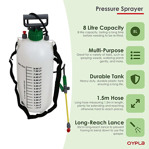 Oypla 8L 8 Litre Pump Action Pressure Crop Garden Weed Sprayer 3 Oypla 8L 8 Litre Pump Action Pressure Crop Garden Weed Sprayer - Image 3