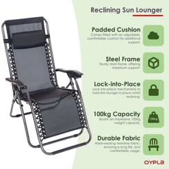 Oypla Folding Reclining Garden Deck Chair Sun Lounger Zero Gravity -Outsunny Garden Zone oypla folding reclining garden deck chair sun lounger zero gravity5056233251103 03c MP