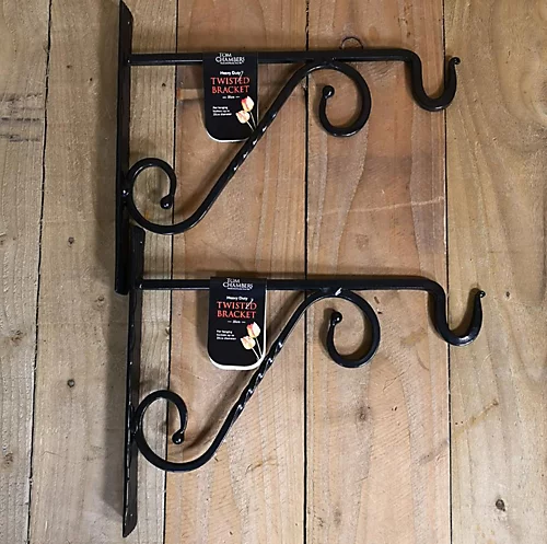 Pack Of 2 Heavy Duty Handcrafted Metal 35cm Black Twisted Wall Bracket Hook For Hanging Basket Planter Bird Feeder 2 Pack Of 2 Heavy Duty Handcrafted Metal 35cm Black Twisted Wall Bracket Hook For Hanging Basket Planter Bird Feeder - Image 2