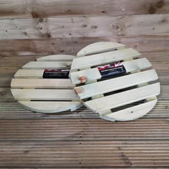 Pack Of 2 Heavy Duty Round Natural Wood Garden Patio Plant Flower Pot Stand Caddy Trolley Dolly On Strong Metal Castor Wheels 50cm