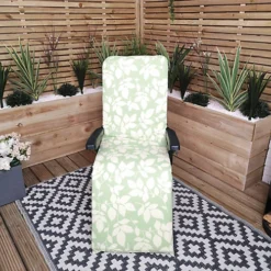 Padded Outdoor Garden Patio Recliner / Sun Lounger Green With Leaf Pattern -Outsunny Garden Zone padded outdoor garden patio recliner sun lounger green with leaf pattern5056589112066 03c MP